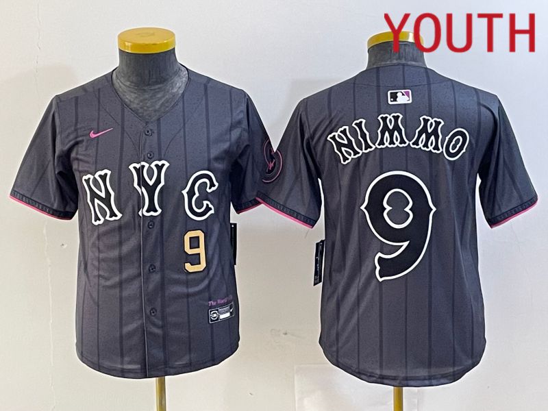 Youth New York Mets #9 Nimmo Black City Edition 2024 Nike MLB Jersey style 3